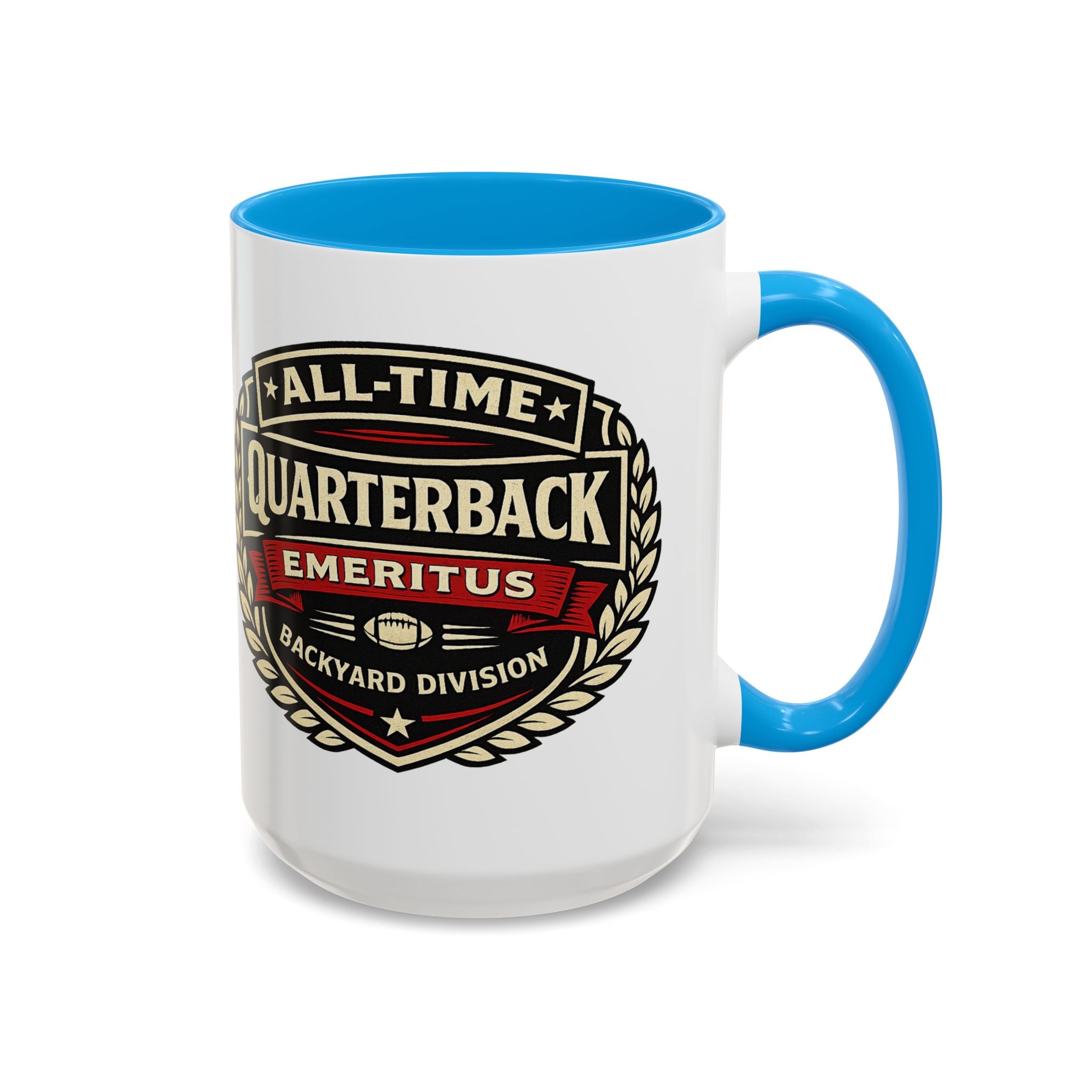 Mug - 'All-Time Quarterback Emeritus' Vintage Football Crest Coffee Mug (11oz/15oz)