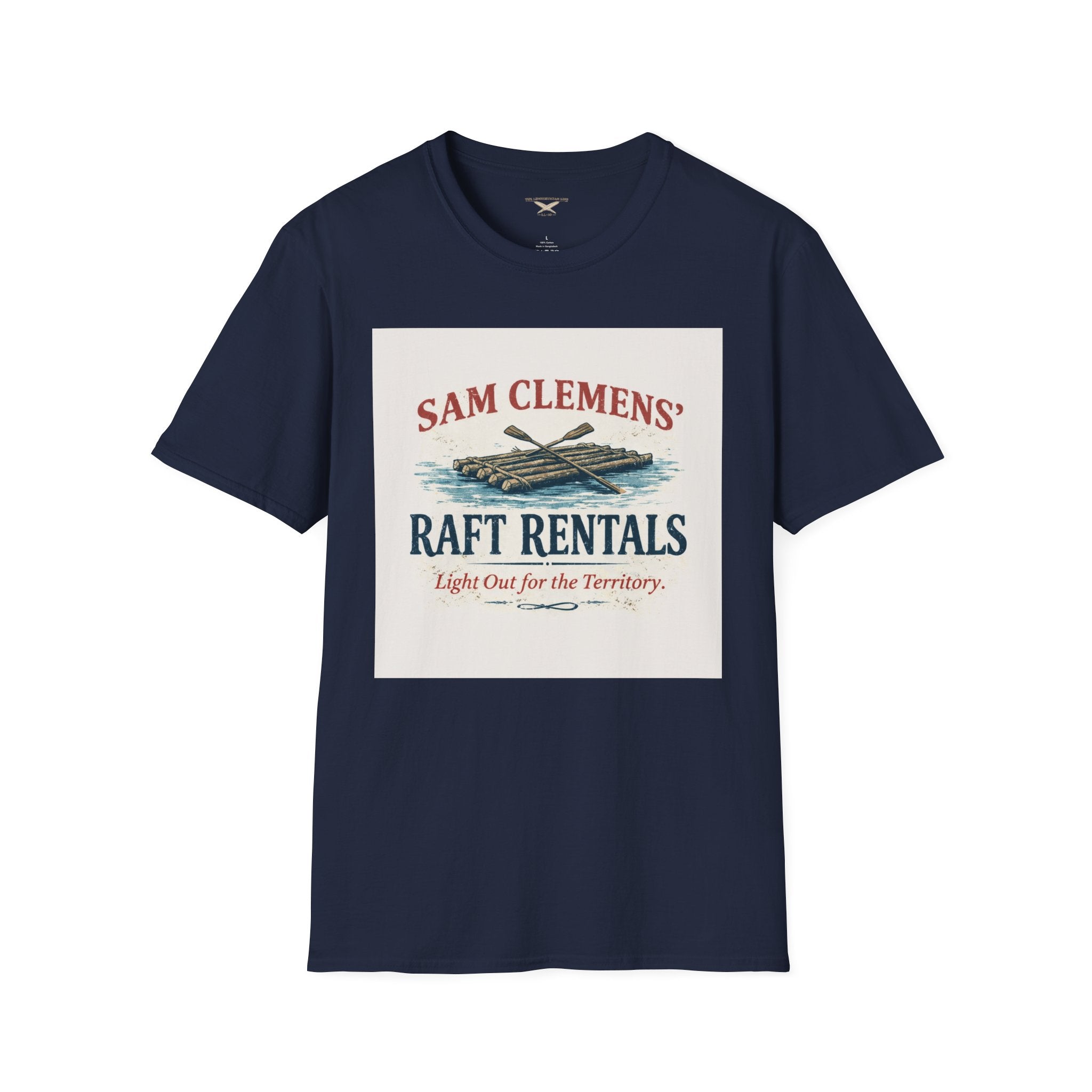 Sam Clemens’ Raft Rentals T-Shirt – Vintage Literary Humor Tee