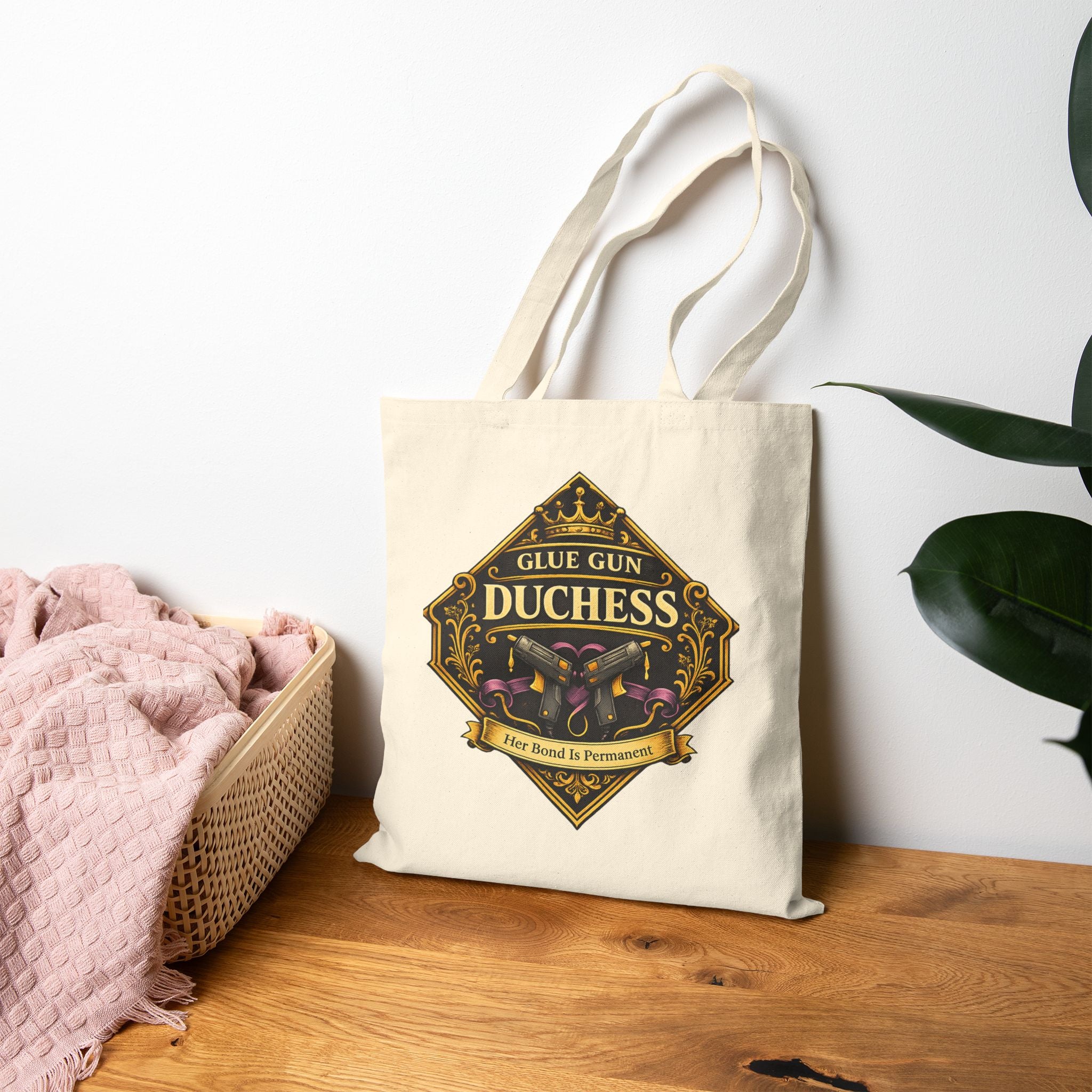 Glue Gun Duchess Tote Bag — "It's Still Hot!" Cotton Canvas Crafting Tote
