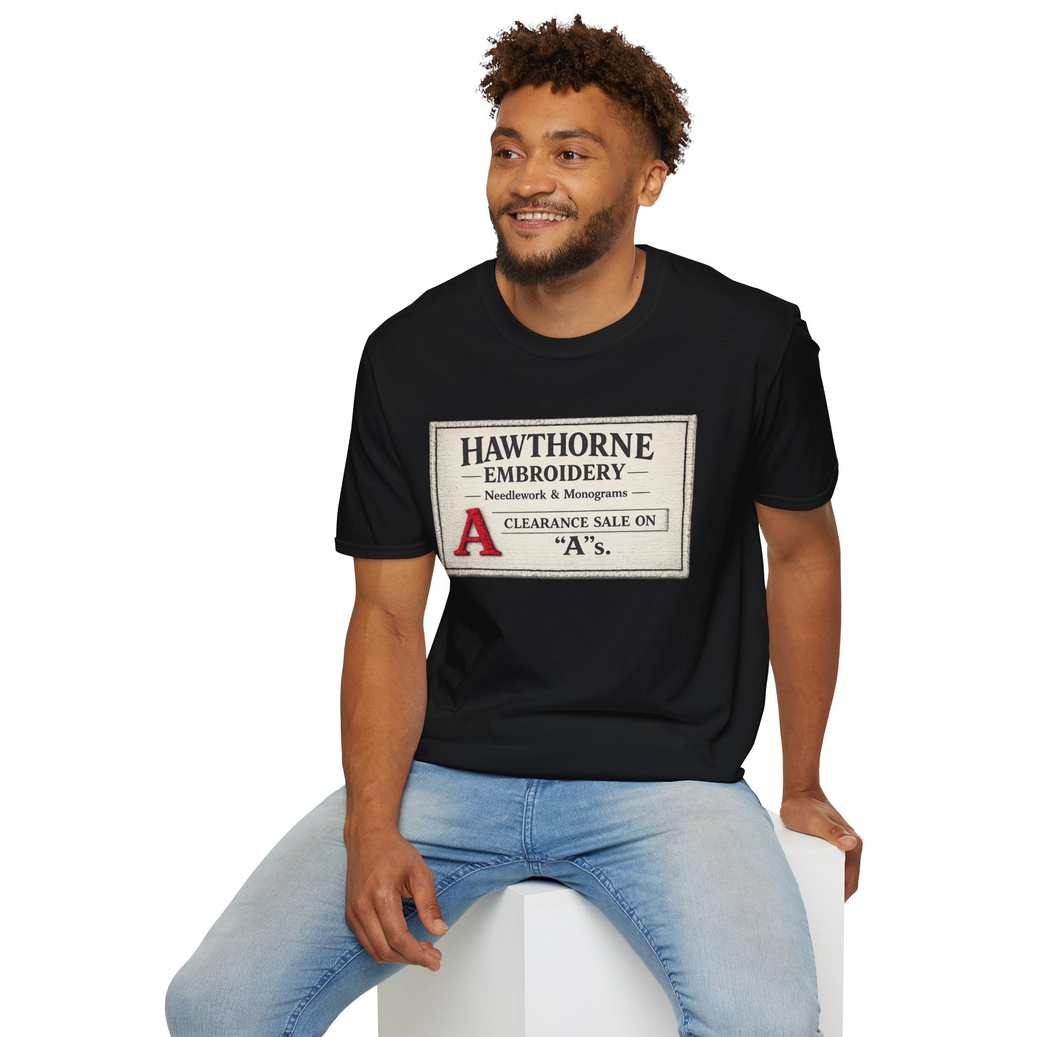 Hawthorne Embroidery T-Shirt - Vintage Literary Humor Tee