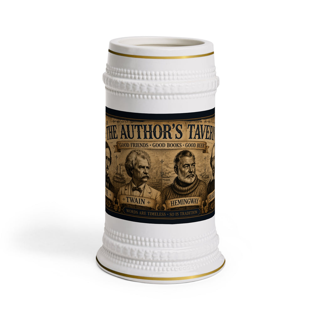 Author's Tavern Beer Stein – Literary Legends Mug (Poe, Twain, Hemingway & Shakespeare)