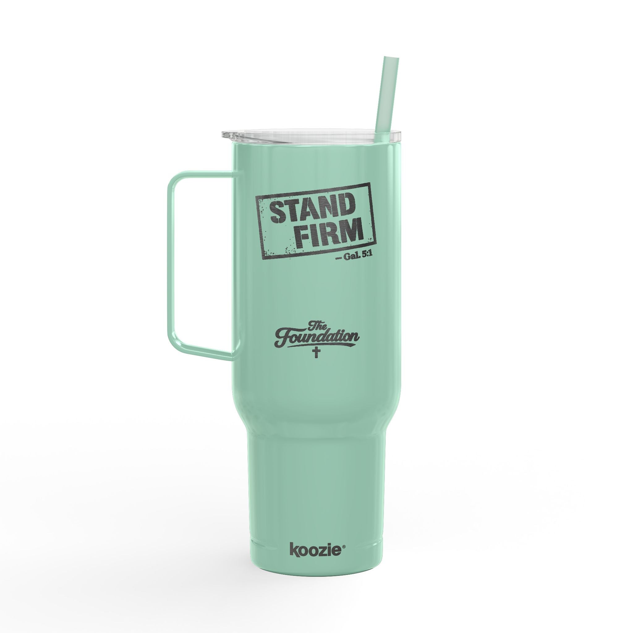 Stand Firm — Galatians 5:1 Engraved 40oz Travel Mug | Insulated Koozie Tumbler with Handle | Christian Faith Gift | The Foundation Collection