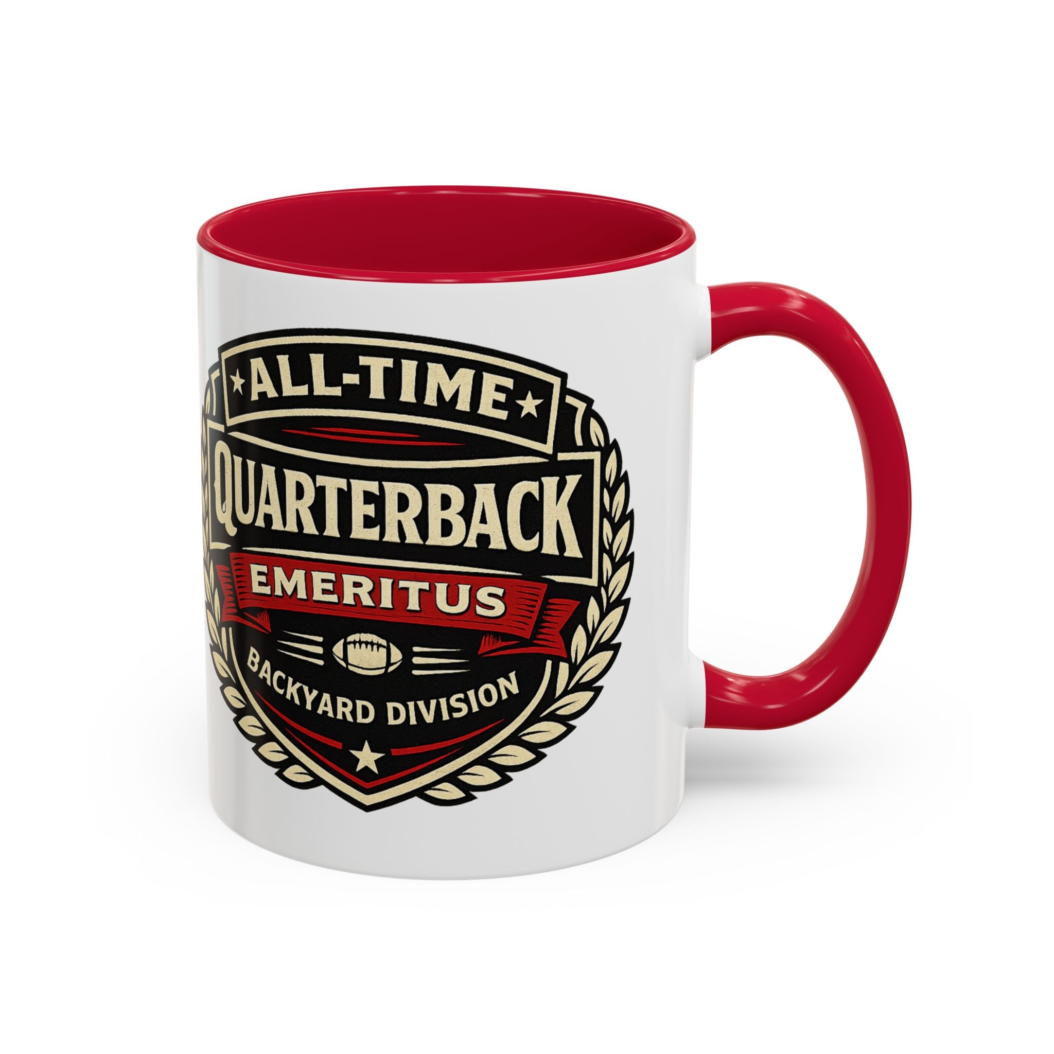 Mug - 'All-Time Quarterback Emeritus' Vintage Football Crest Coffee Mug (11oz/15oz)