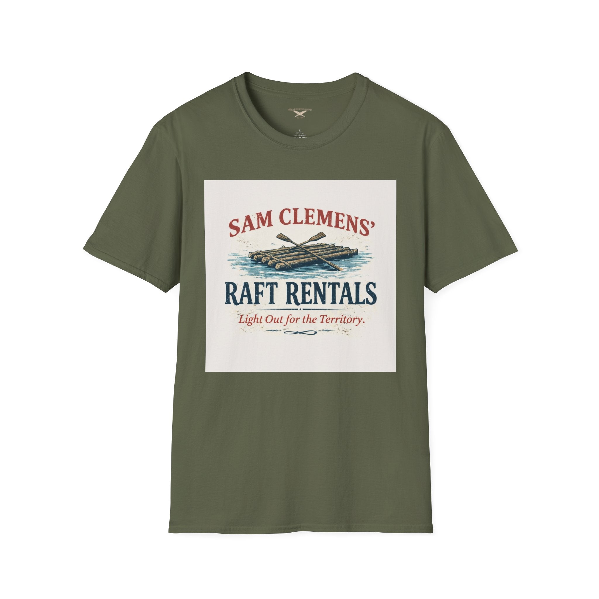 Sam Clemens’ Raft Rentals T-Shirt – Vintage Literary Humor Tee