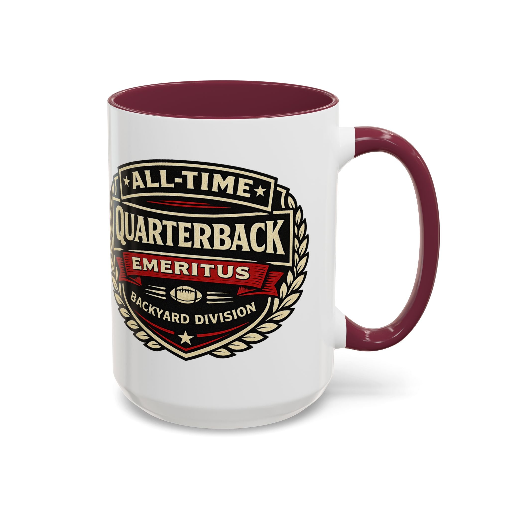 Mug - 'All-Time Quarterback Emeritus' Vintage Football Crest Coffee Mug (11oz/15oz)