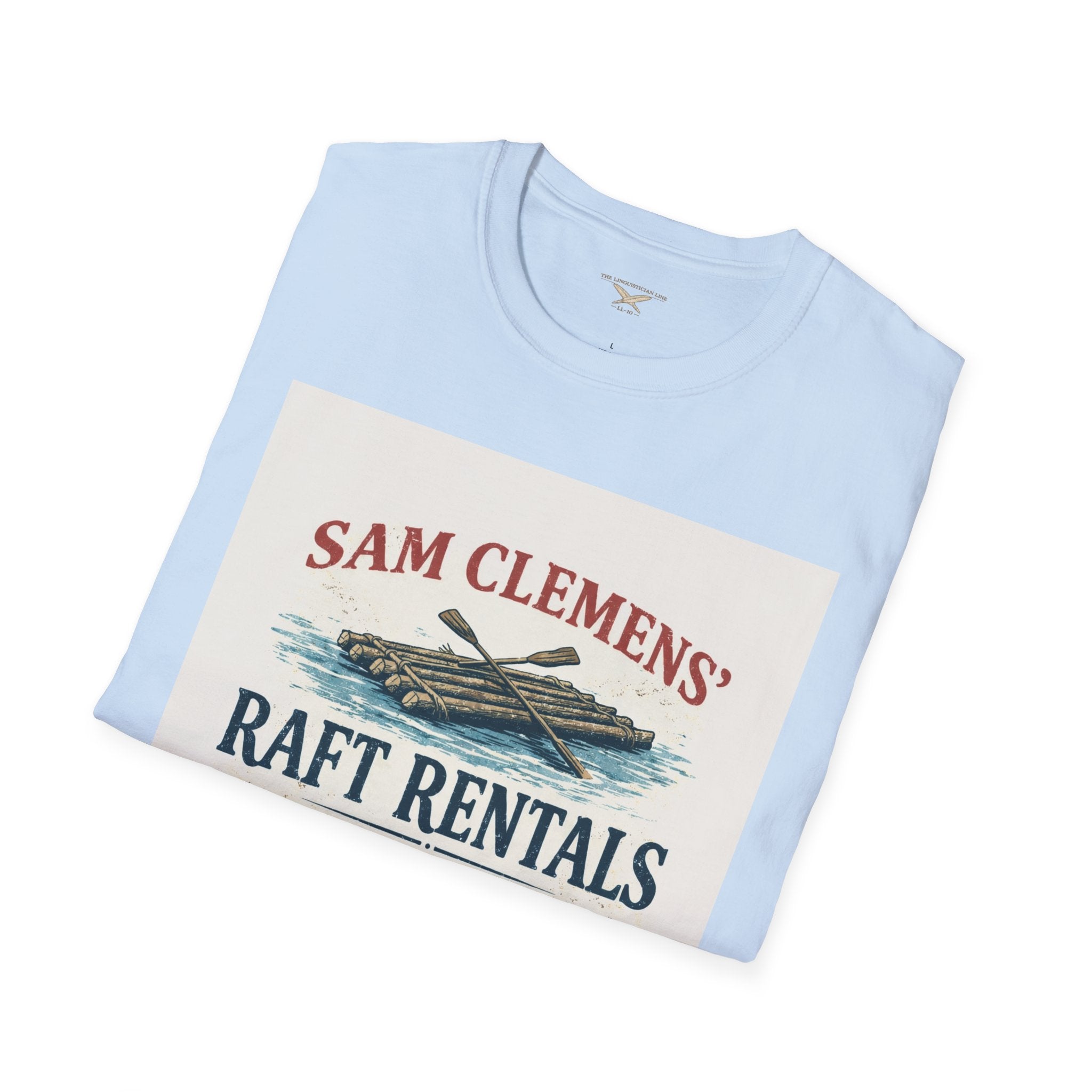 Sam Clemens’ Raft Rentals T-Shirt – Vintage Literary Humor Tee