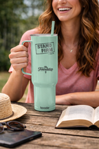 Stand Firm — Galatians 5:1 Engraved 40oz Travel Mug | Insulated Koozie Tumbler with Handle | Christian Faith Gift | The Foundation Collection