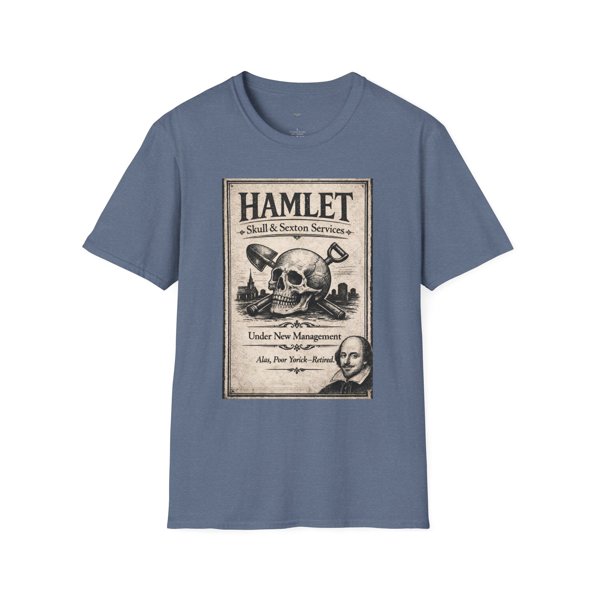 Hamlet Skull & Sexton Services T-Shirt — Vintage Literary Humor Tee
