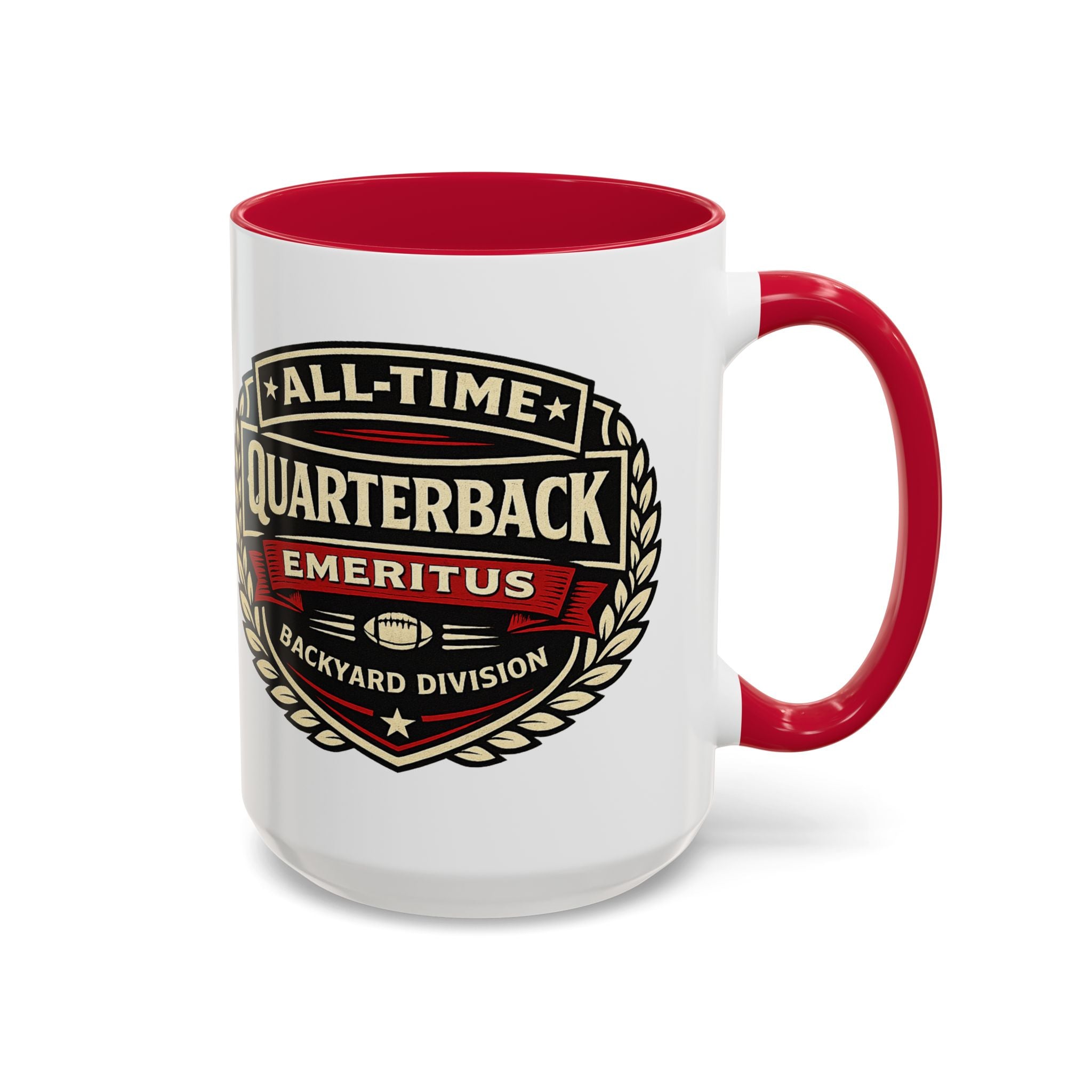 Mug - 'All-Time Quarterback Emeritus' Vintage Football Crest Coffee Mug (11oz/15oz)