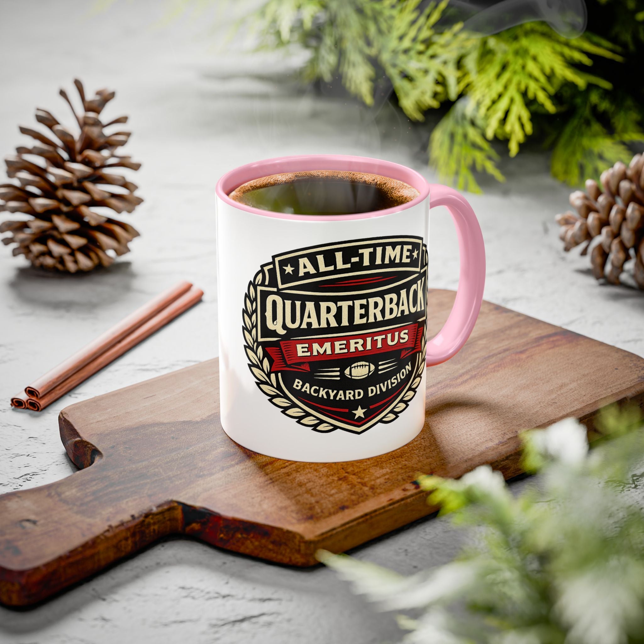 Mug - 'All-Time Quarterback Emeritus' Vintage Football Crest Coffee Mug (11oz/15oz)