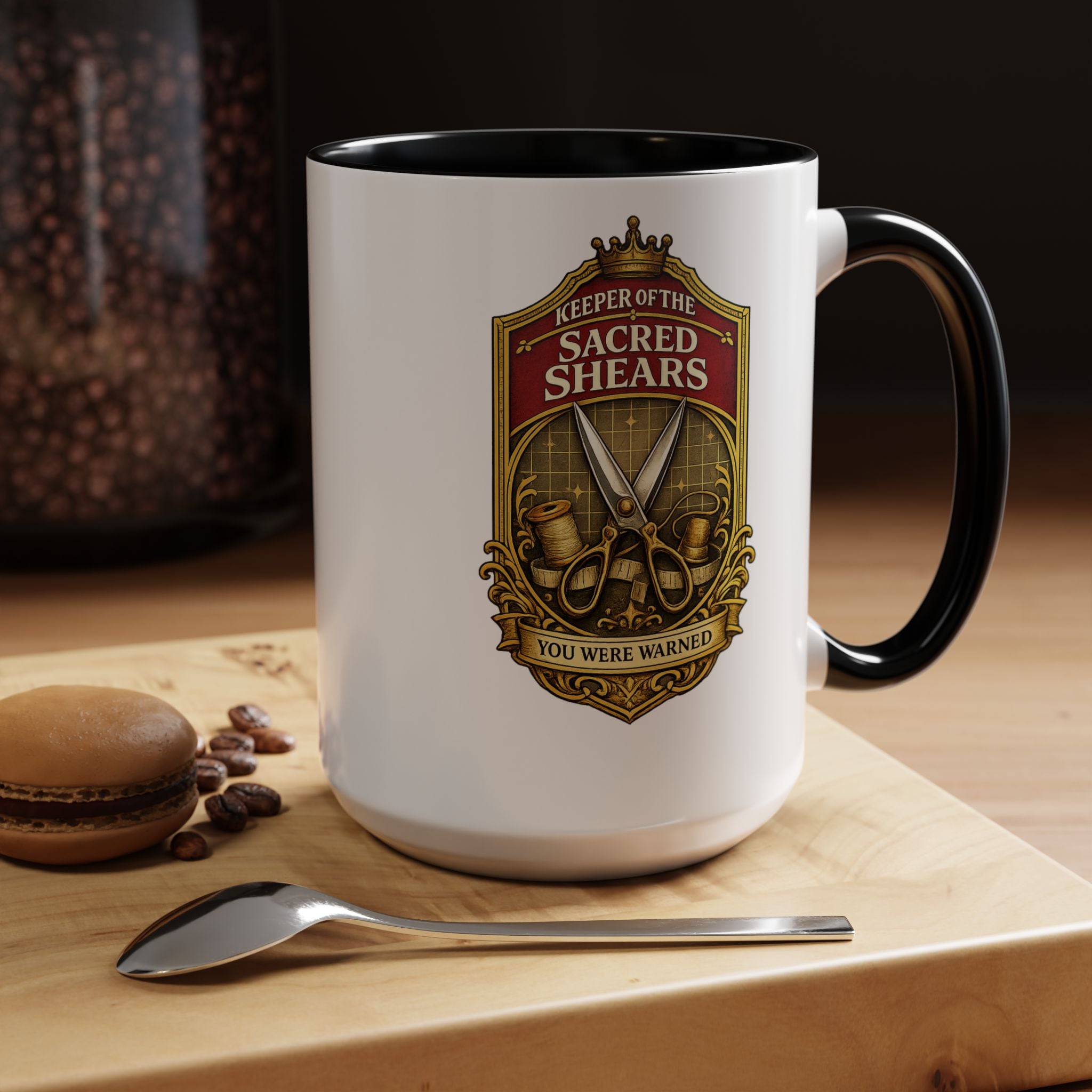 Keeper of the Sacred Shears Coffee Mug — Funny Barber/Hairstylist Gift (11/15oz)