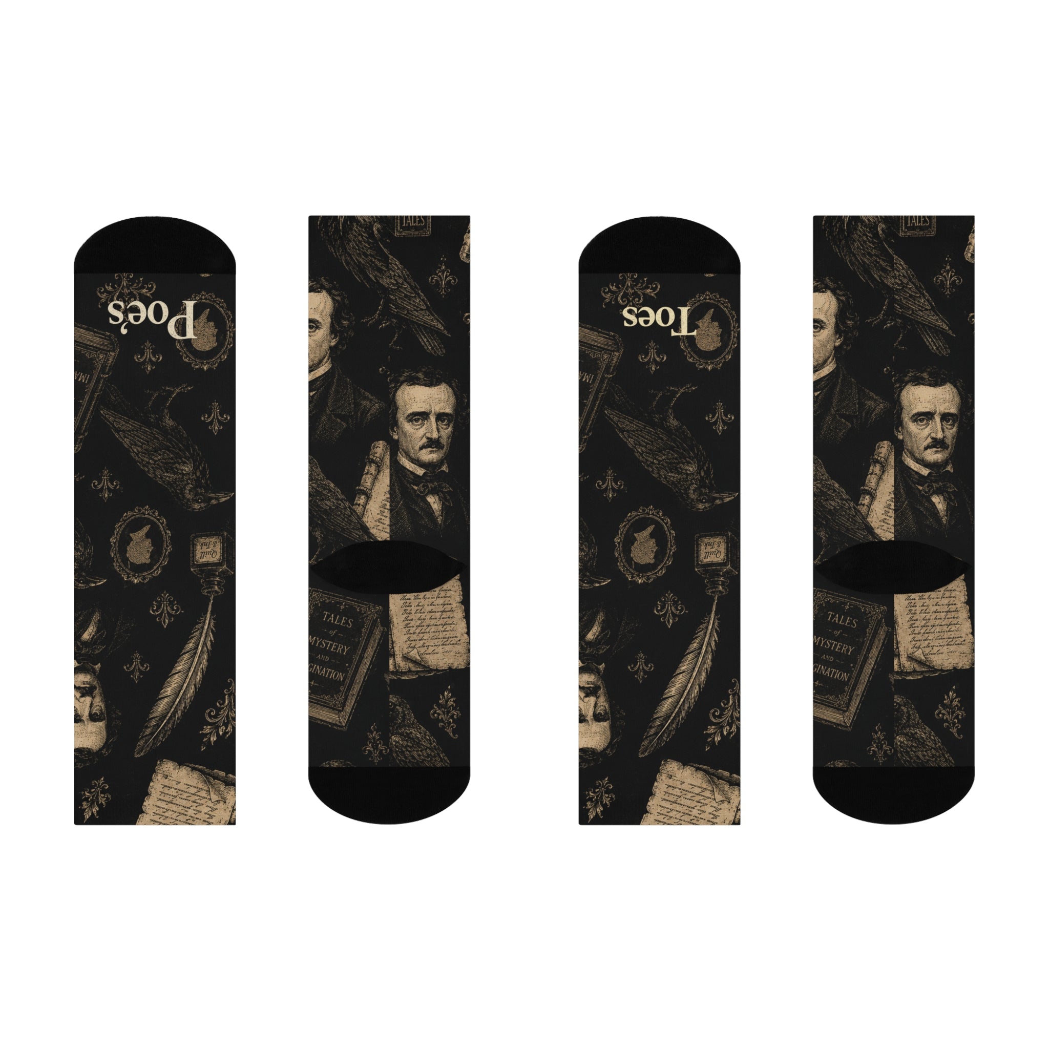 Poe's Toes Crew Socks — Literary Goth Cushioned Socks