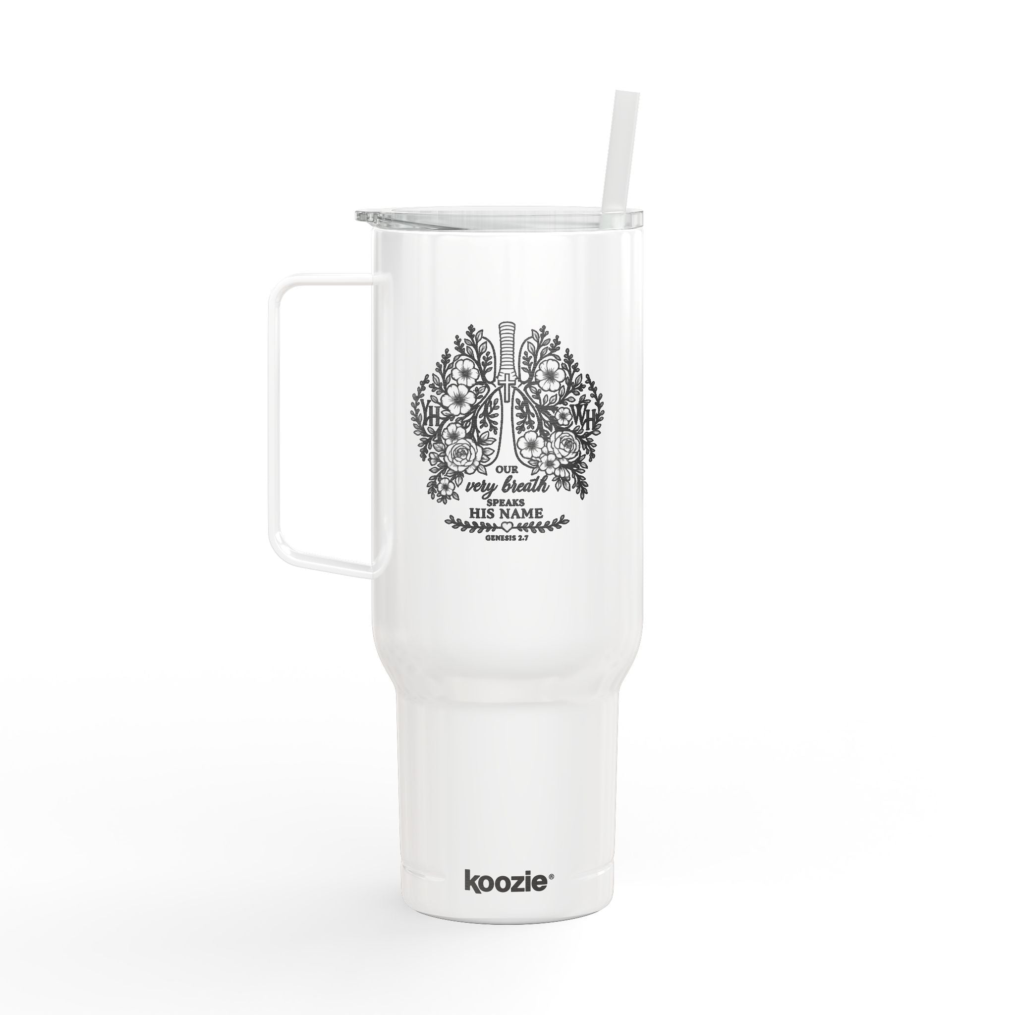 Every Breath Speaks His Name – Genesis 2:7 Engraved 40 oz Tumbler (Botanical Lung Design, YHWH Faith Gift)