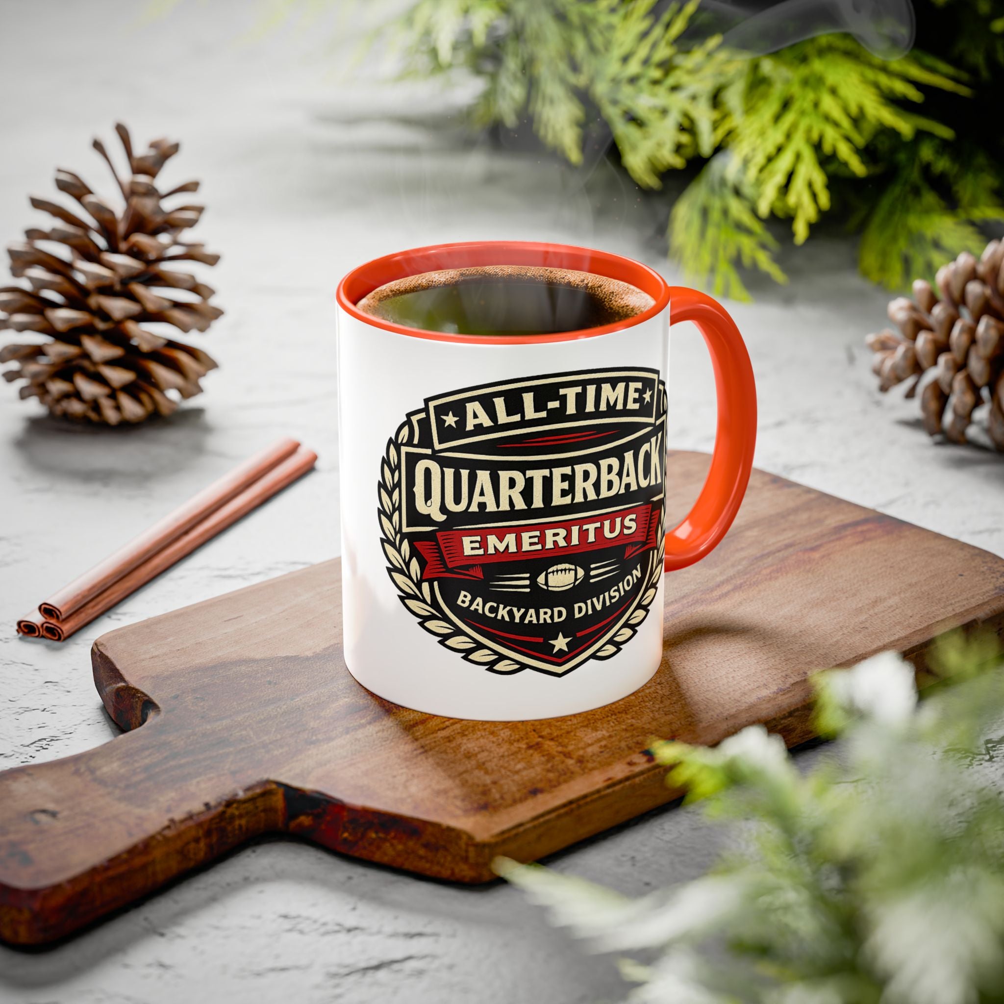 Mug - 'All-Time Quarterback Emeritus' Vintage Football Crest Coffee Mug (11oz/15oz)