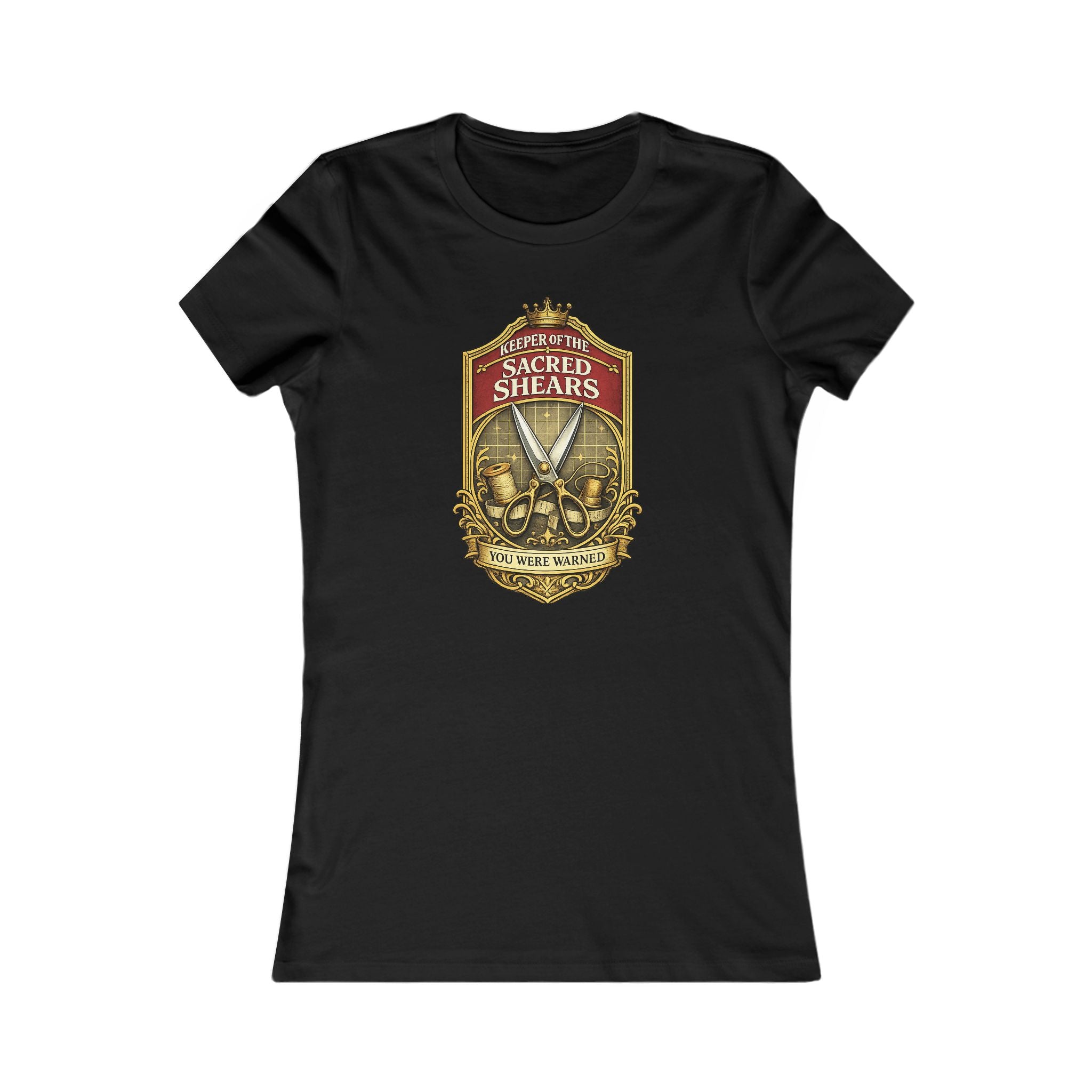Sacred Shears Women's Tee — ("Consecrated For Fabric Only")