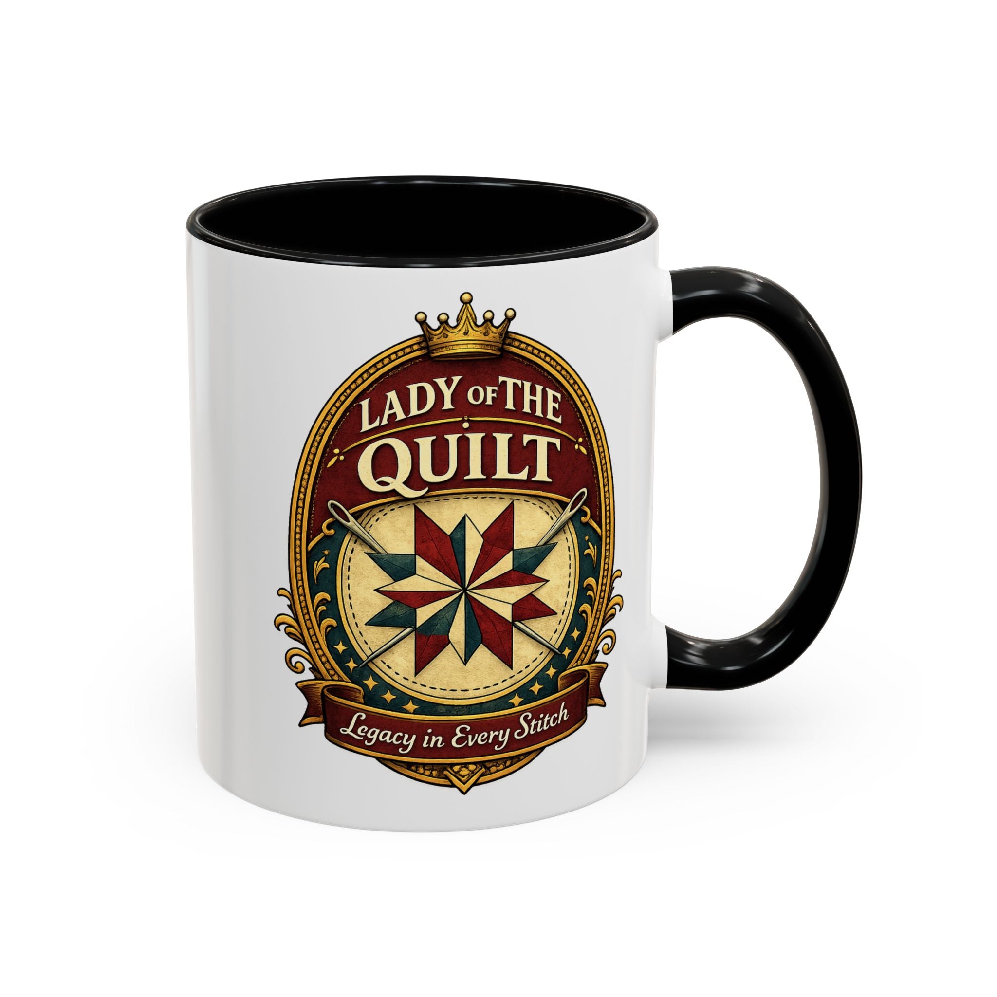 Lady of the Quilt Accent Coffee Mug — 'Legacy in Every Stitch' Quilting Gift