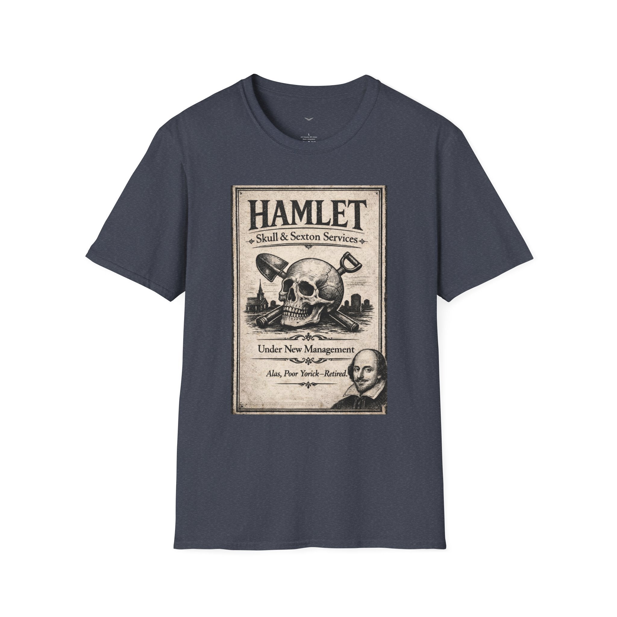 Hamlet Skull & Sexton Services T-Shirt — Vintage Literary Humor Tee