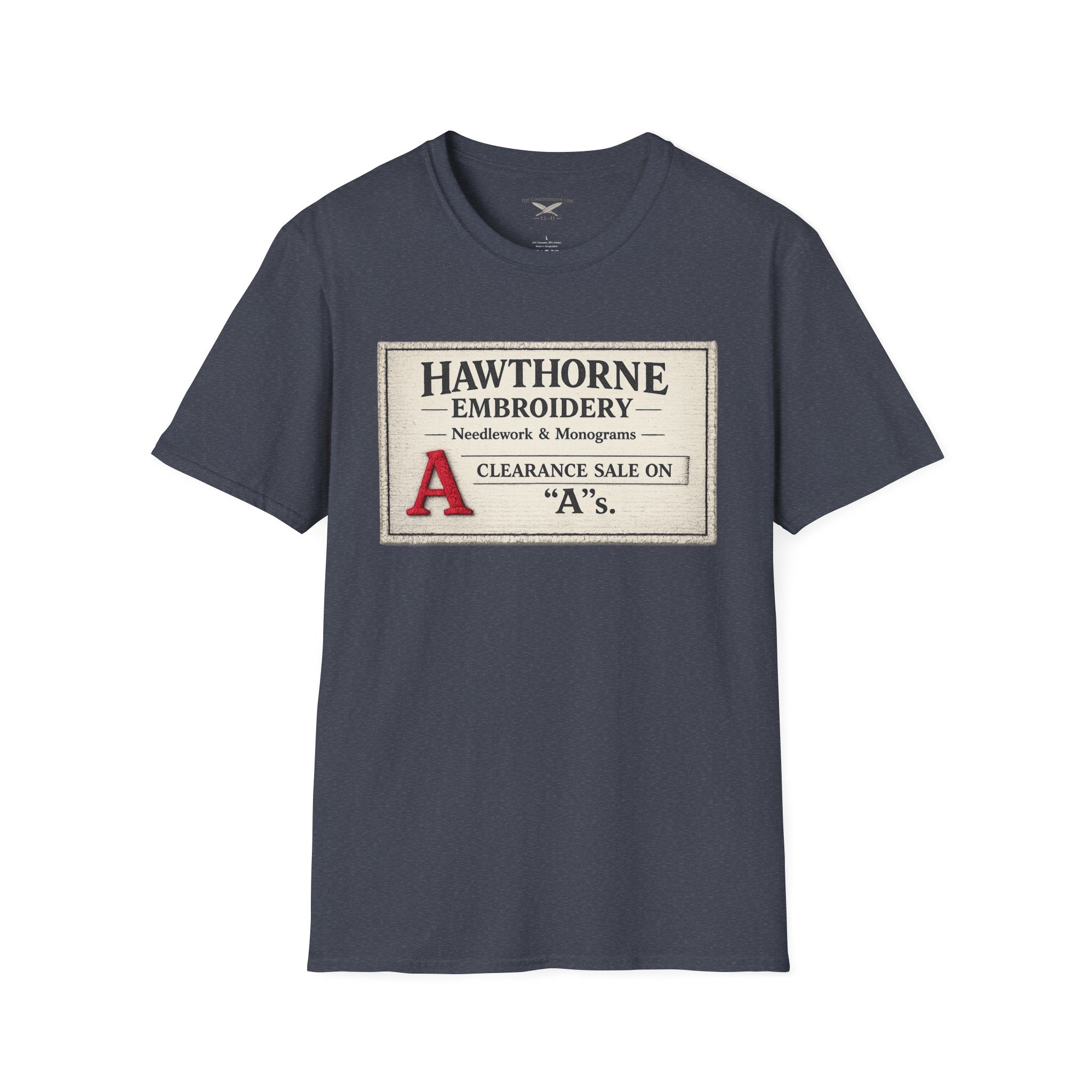 Hawthorne Embroidery T-Shirt - Vintage Literary Humor Tee