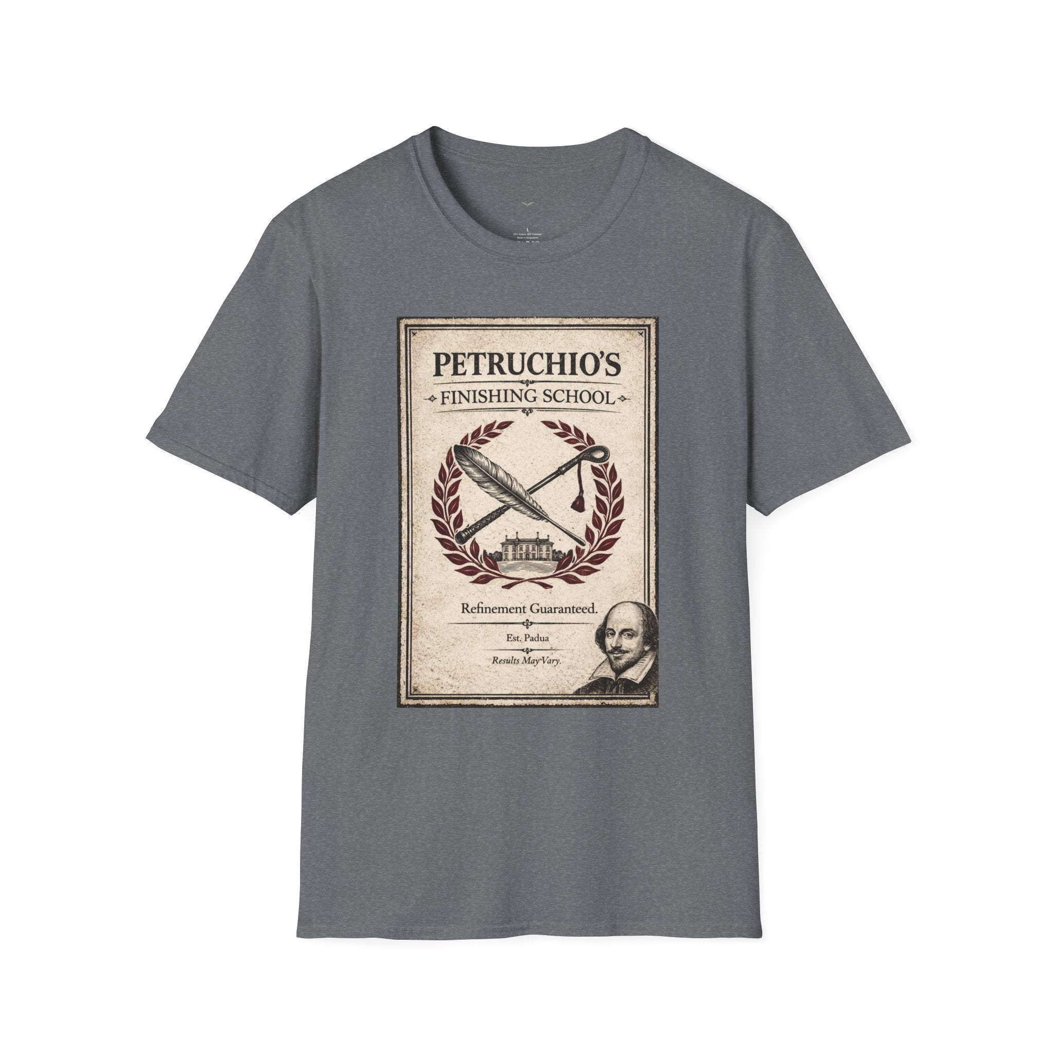 Petrucio's Finishing School T-Shirt — Vintage Literary Humor Tee