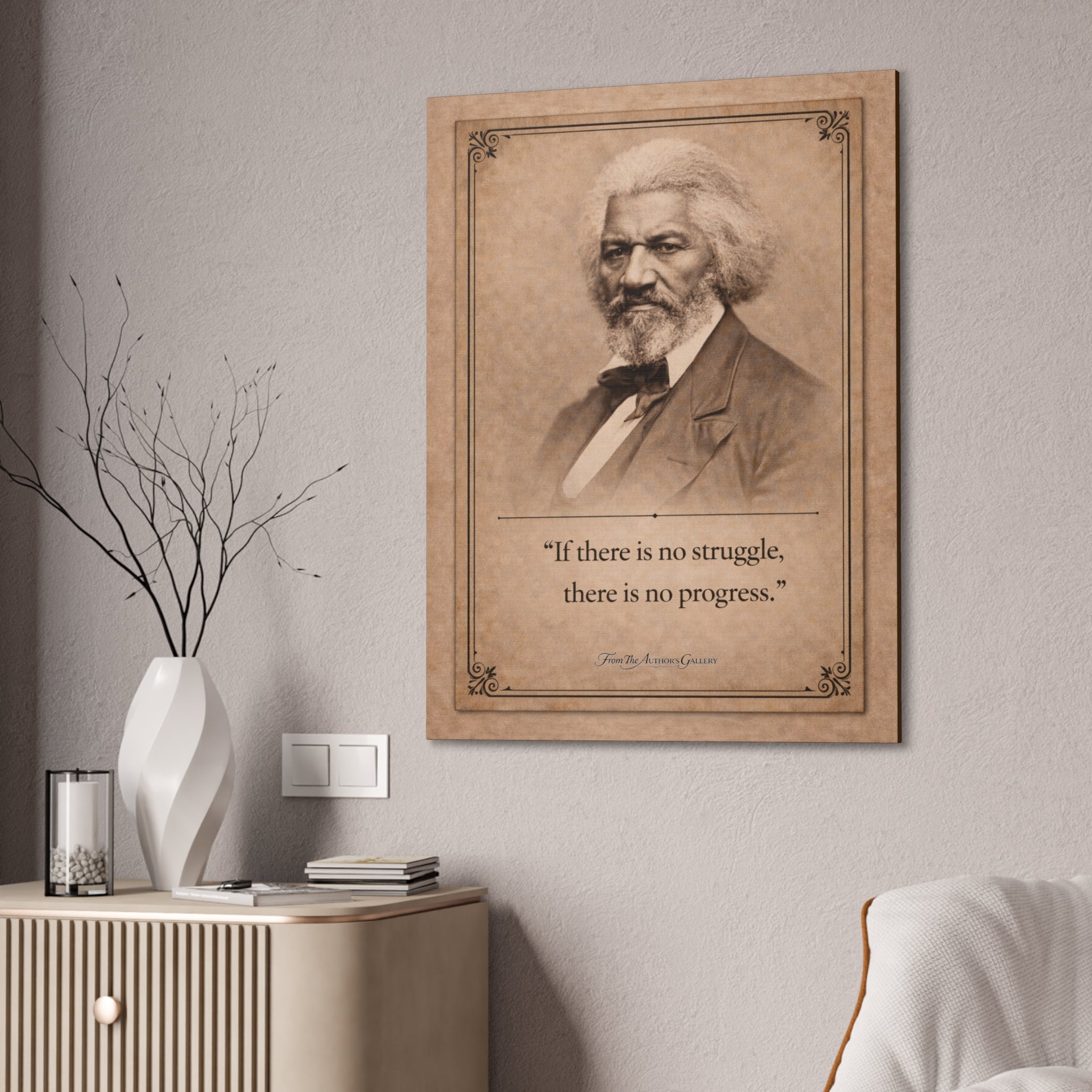 Frederick Douglass -- "If there is no struggle, there is no progress." -- Vintage Literary Canvas Piece