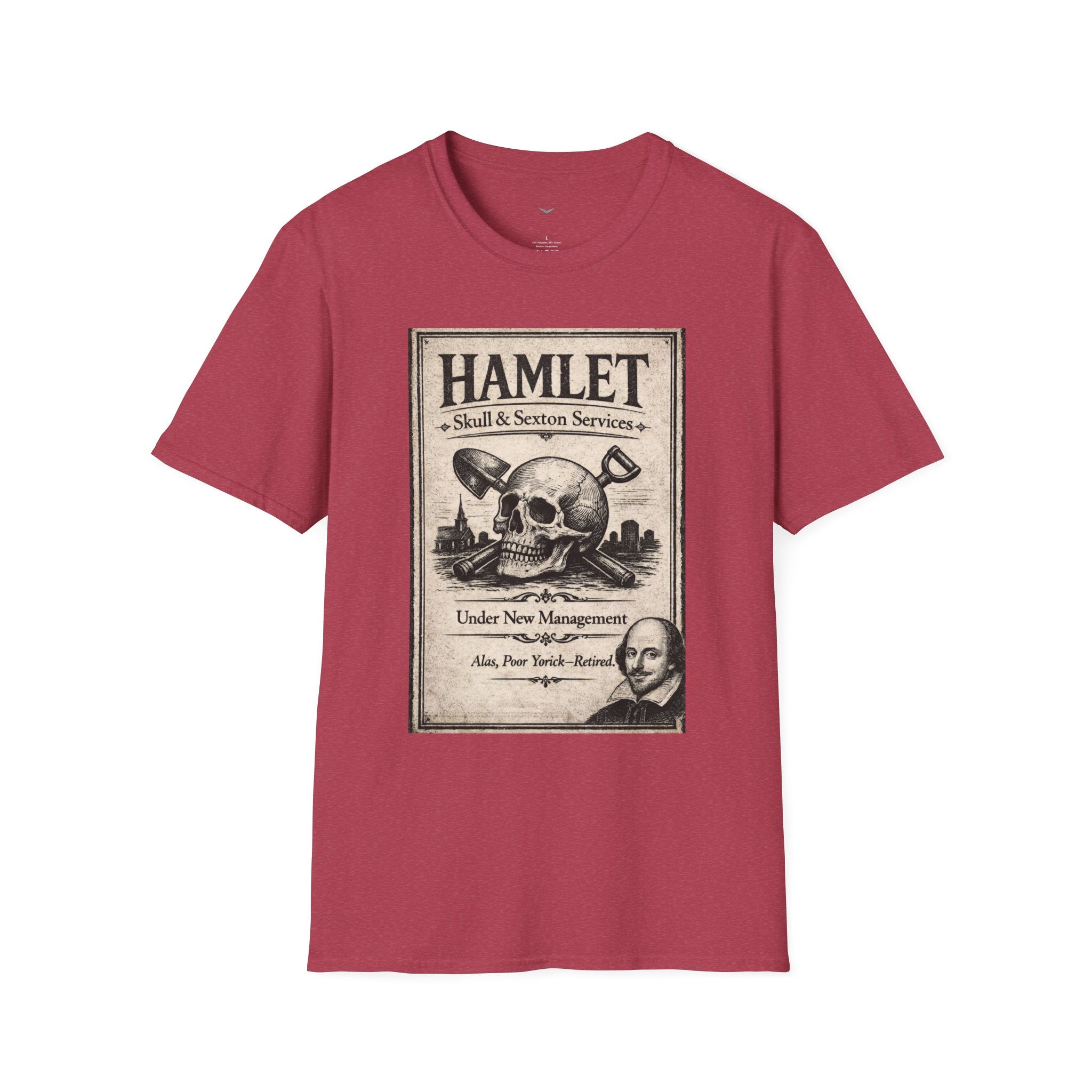 Hamlet Skull & Sexton Services T-Shirt — Vintage Literary Humor Tee