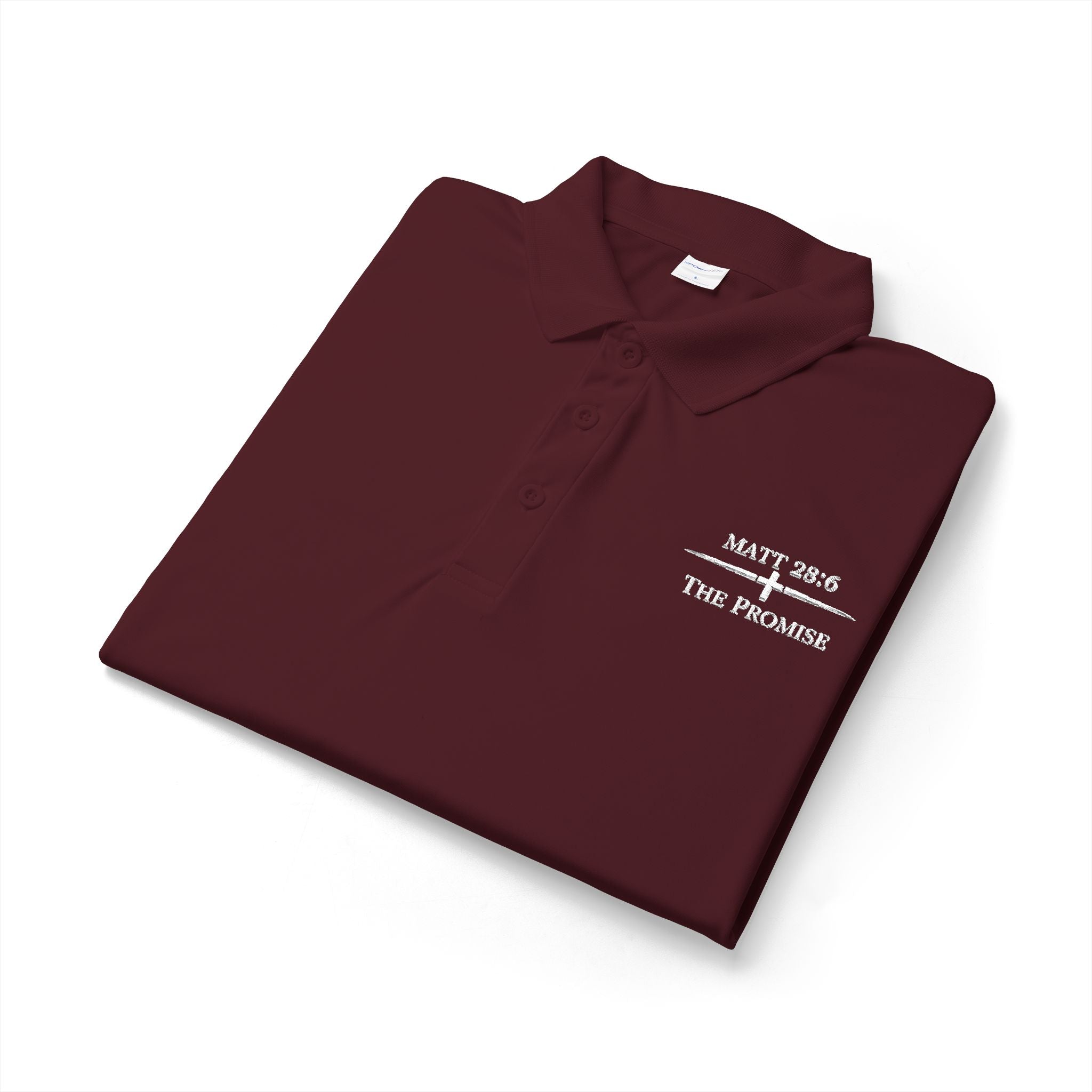 Matt 28:6 -- Embroidered Dress Polo   The Promise