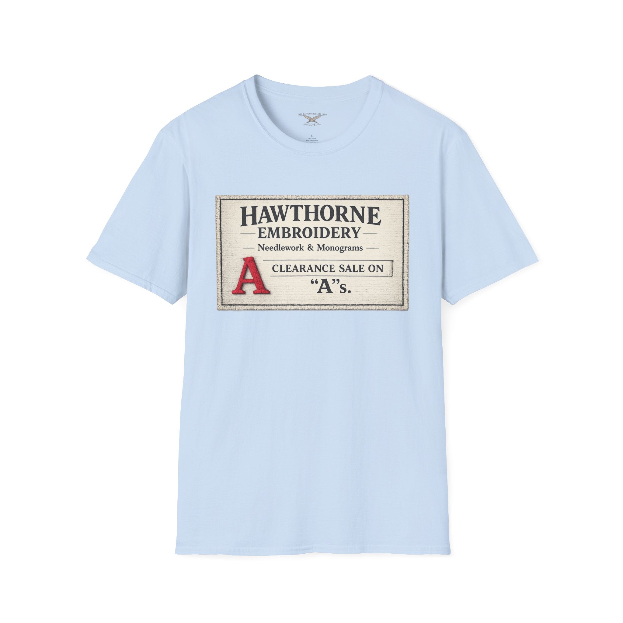 Hawthorne Embroidery T-Shirt - Vintage Literary Humor Tee