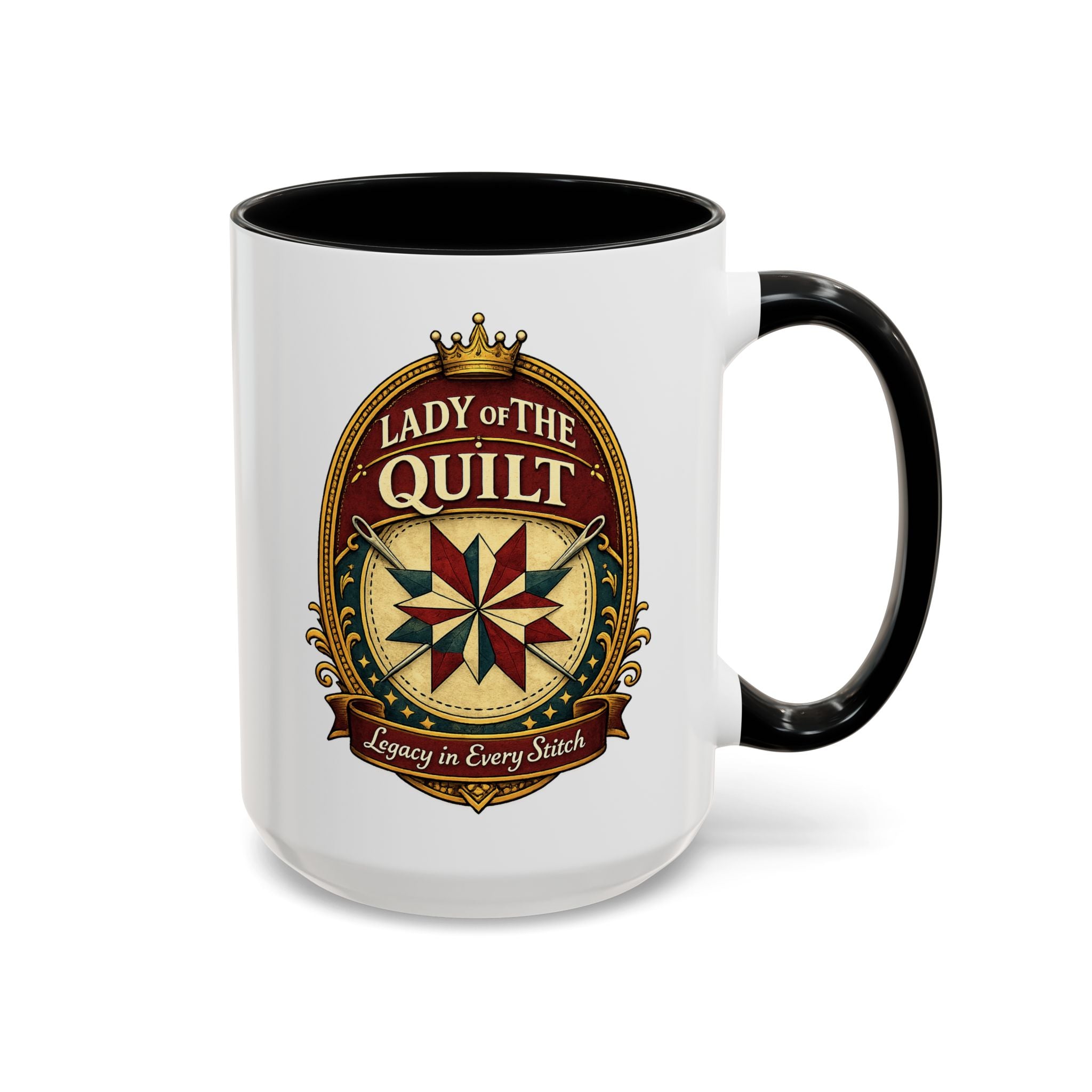 Lady of the Quilt Accent Coffee Mug — 'Legacy in Every Stitch' Quilting Gift