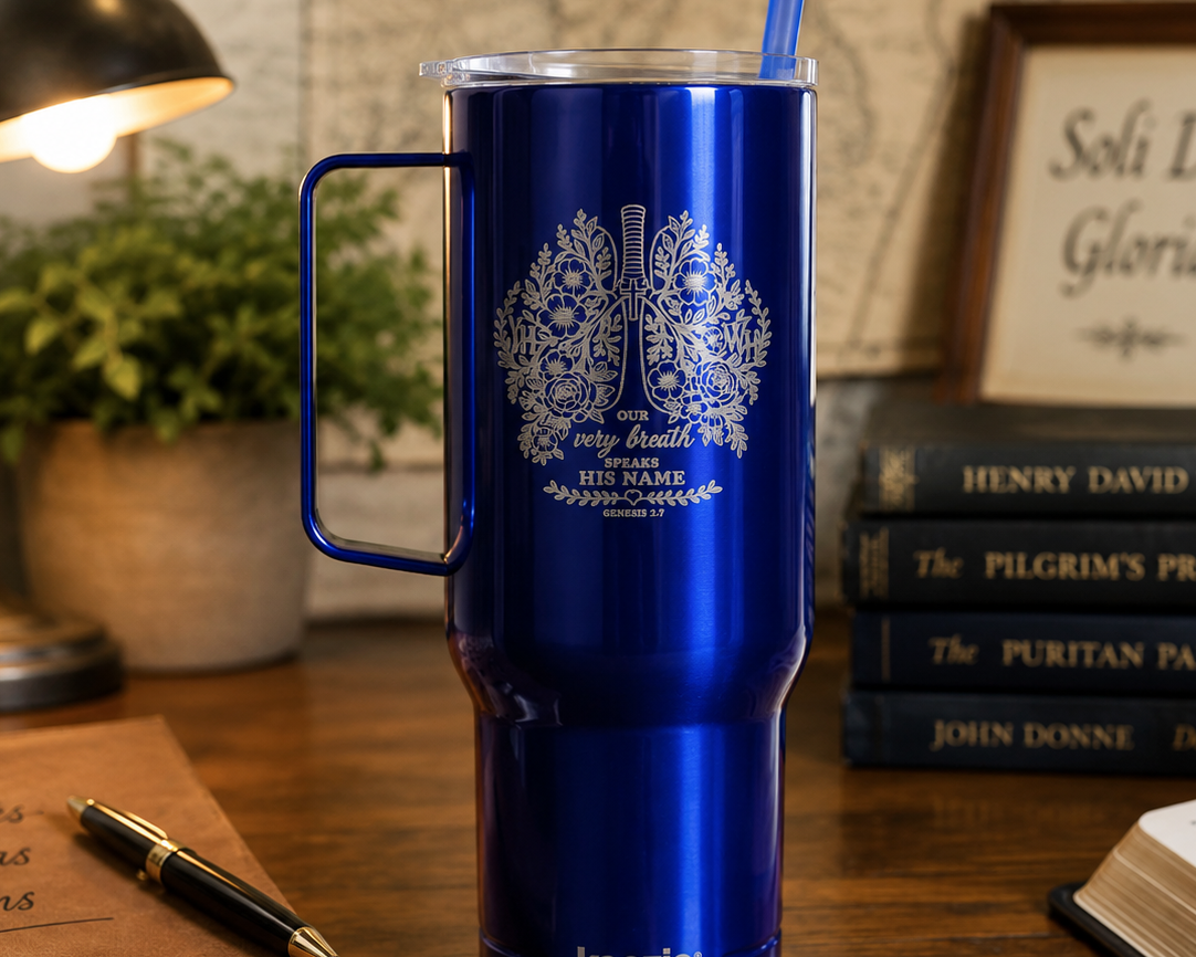 Every Breath Speaks His Name – Genesis 2:7 Engraved 40 oz Tumbler (Botanical Lung Design, YHWH Faith Gift)