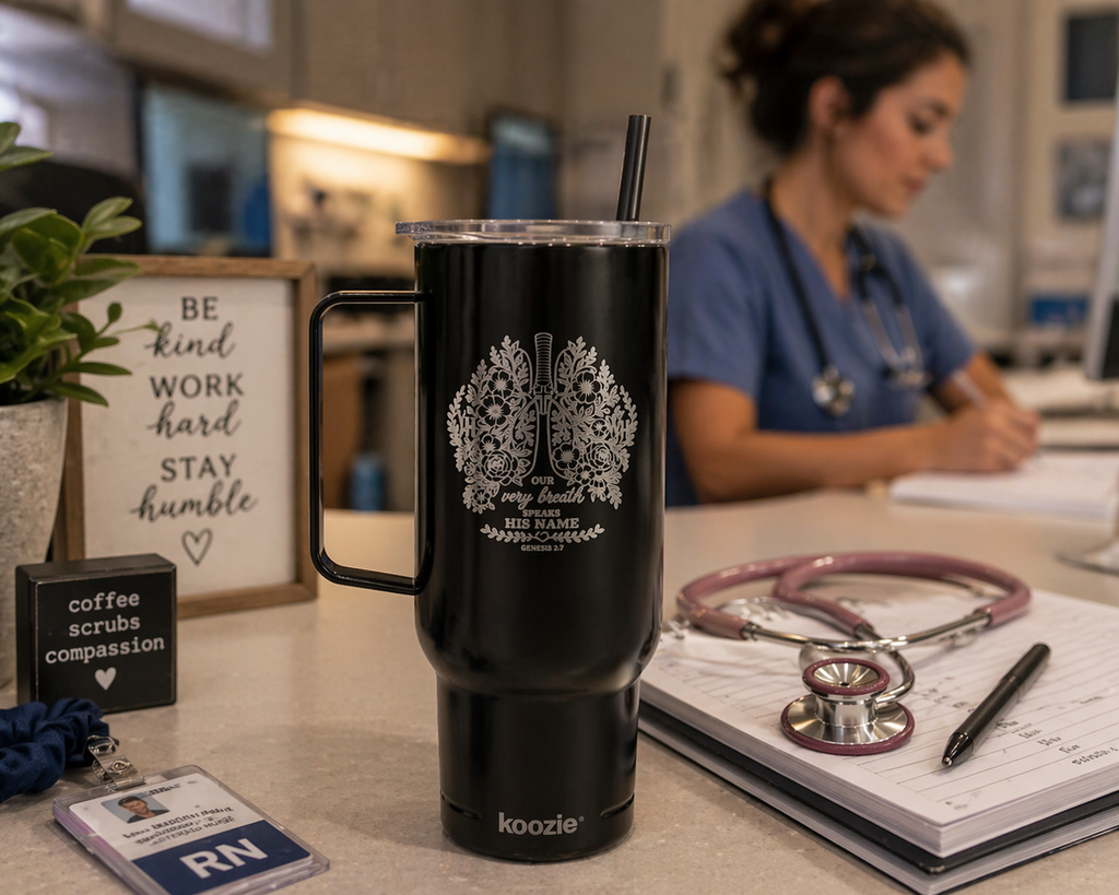 Every Breath Speaks His Name – Genesis 2:7 Engraved 40 oz Tumbler (Botanical Lung Design, YHWH Faith Gift)