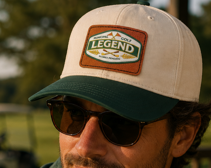 Municipal Golf Legend--Scores Pending Leather Patch Dad Hat