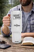Stand Firm — Galatians 5:1 Engraved 40oz Travel Mug | Insulated Koozie Tumbler with Handle | Christian Faith Gift | The Foundation Collection